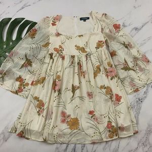 Modcloth Sweet Sixties Babydoll Mini Dress Size 0 White Pink Floral Retro